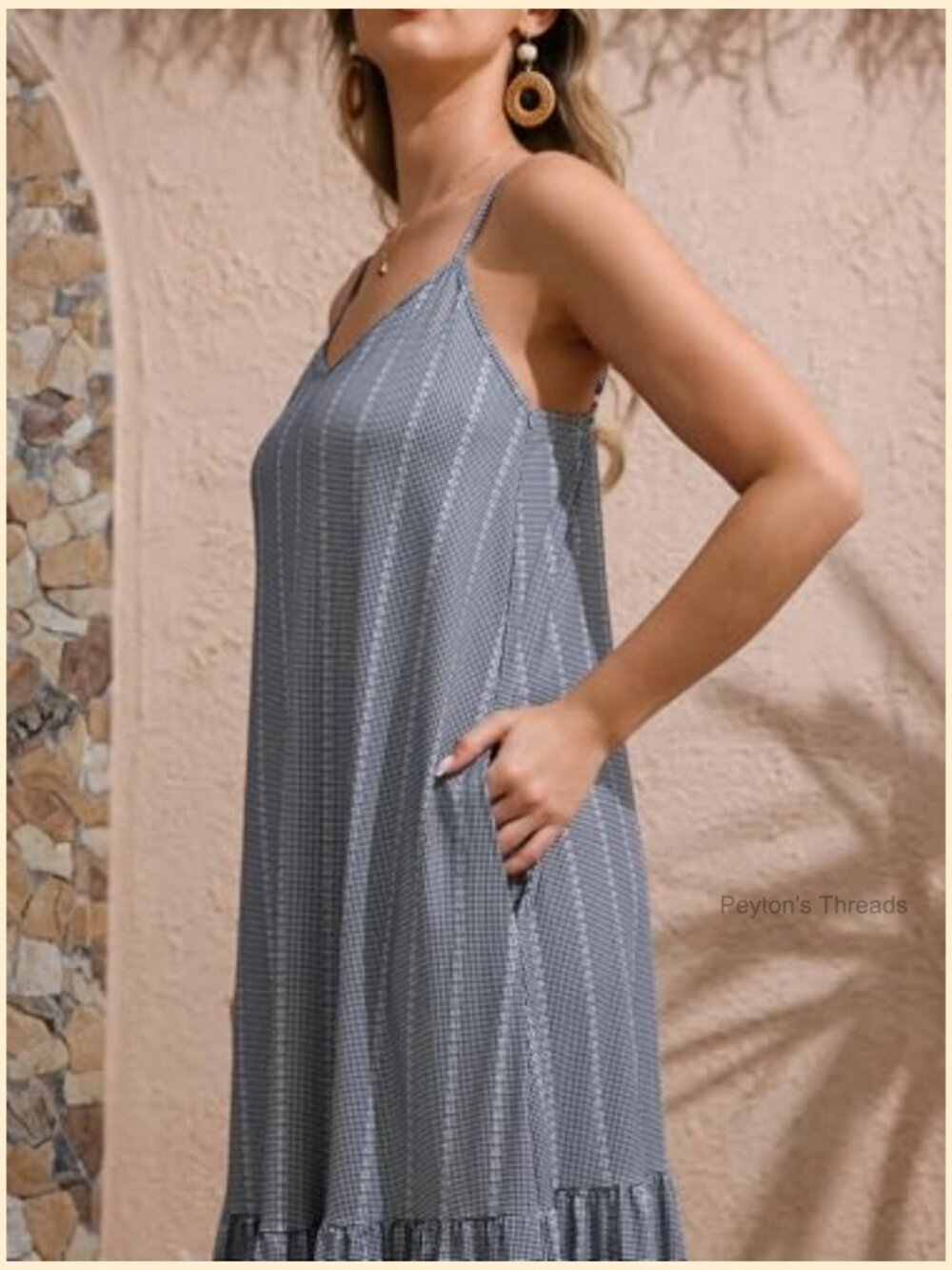 Spaghetti Strap Maxi Dress with Pocket Casual Printed Ruffle Hem Long Dress - Picture 4 of 7